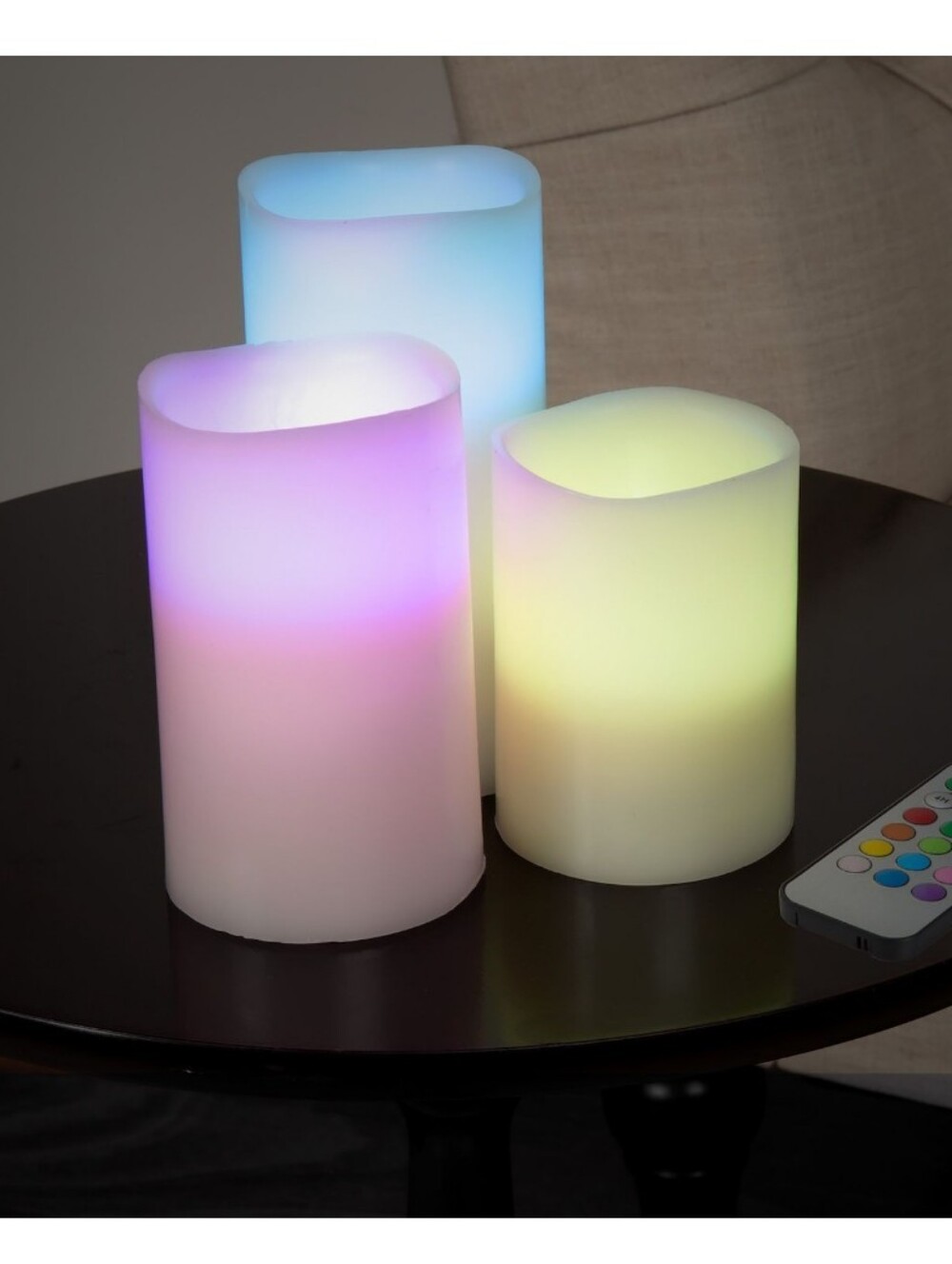 2 Sets Of Cream-Color Changing LED Flameless Pillar Candle Set/3 with Remote